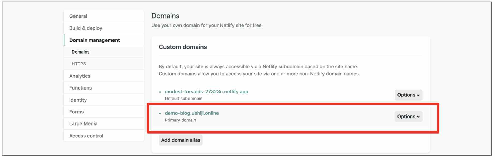 Netlify　設定結果確認